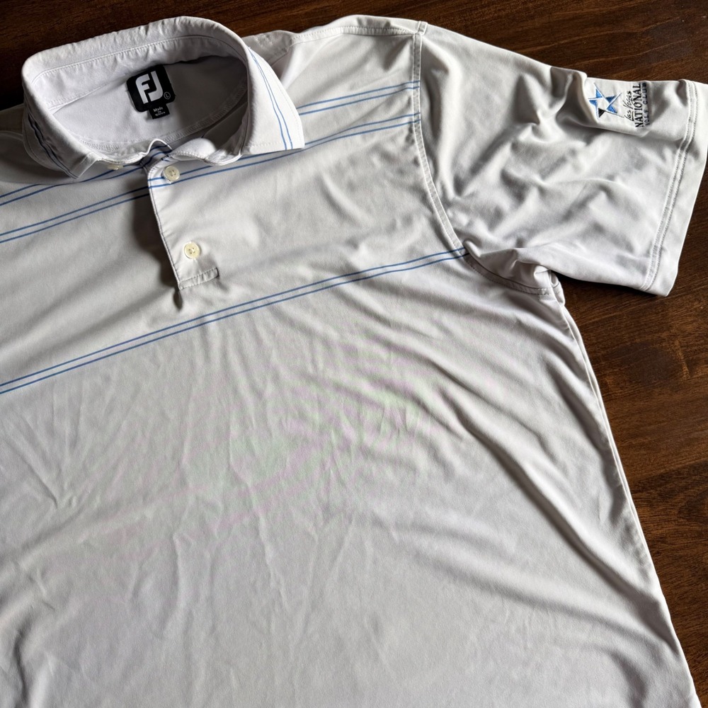 FootJoy Las Vegas National Golf Club Polo Shirt Mens Large White Blue Striped